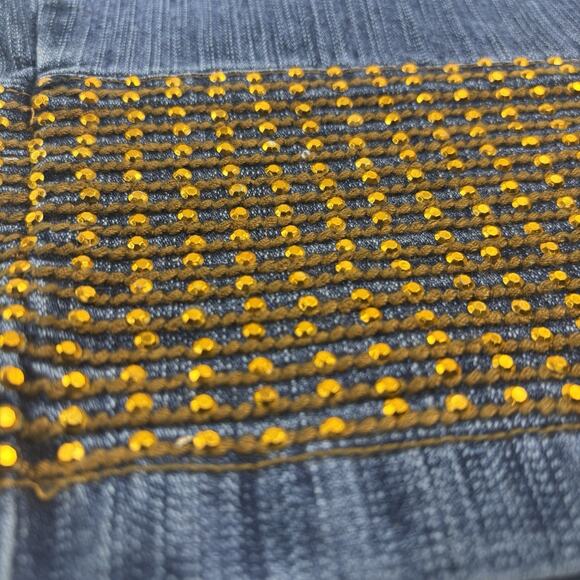 Platinum Plush Jeans Pants Women's 21 Blue Wide Straight Leg Cropped Embellished - Picture 9 of 16